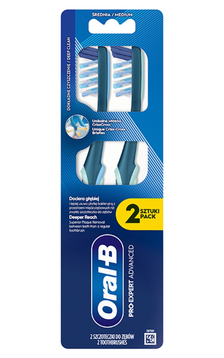 ORAL B ORAL-B, PRO-EXPERT ADVANCED, DEEP CLEAN, dantų šepetėlis, MEDIUM, 2 vnt.