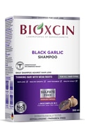 BIOXCIN, šampūnas nuo plaukų slinkimo su juoduoju česnaku, 300 ml.