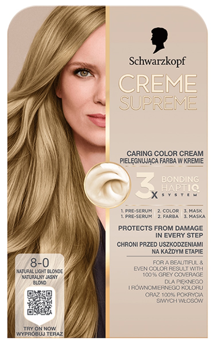 CREME SUPREME SCHWARZKOPF, CREME SUPREME, plaukų dažai, 8-0 NATURAL BLONDE, 1 vnt.