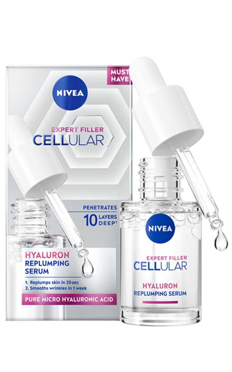 NIVEA NIVEA, CELLULAR, EXPERT FILLER, stangrumą atkuriantis serumas su gryna mikrohialurono rūgštimi, 15ml.