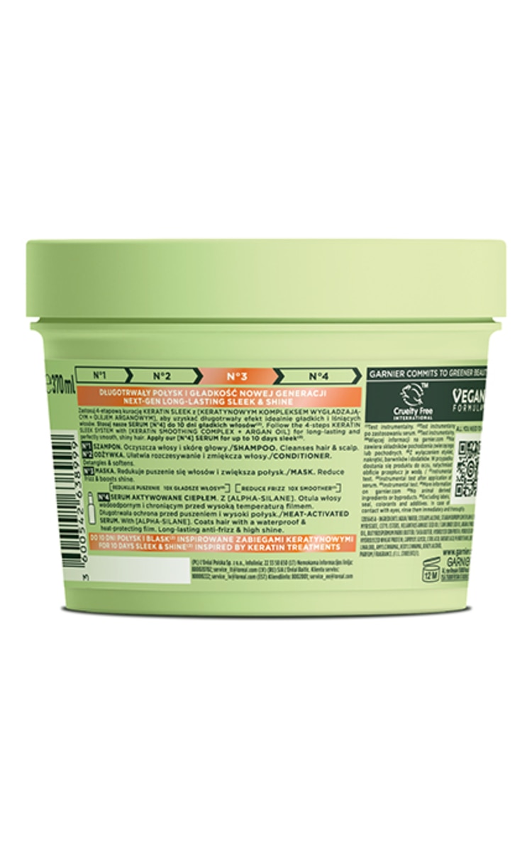GARNIER FRUCTIS GARNIER FRUCTIS, KERATIN SLEEK, kaukė susivėlusiems ir sausiems plaukams, 370 ml.