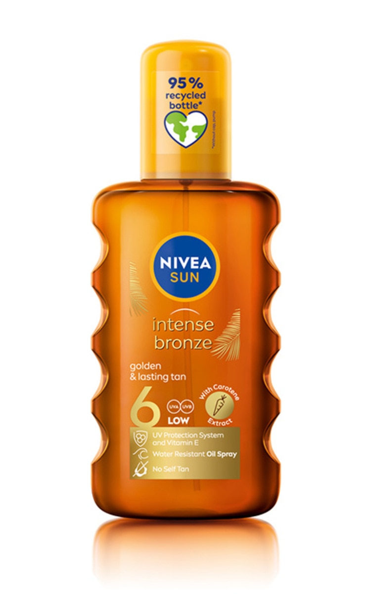 NIVEA, SUN, NTENSE BRONZE, apsauginis purškiamas aliejus nuo saulės su karoteno ekstraktu ir vitaminu E, SPF 6 (maža apsauga), 200 ml. 200 ml