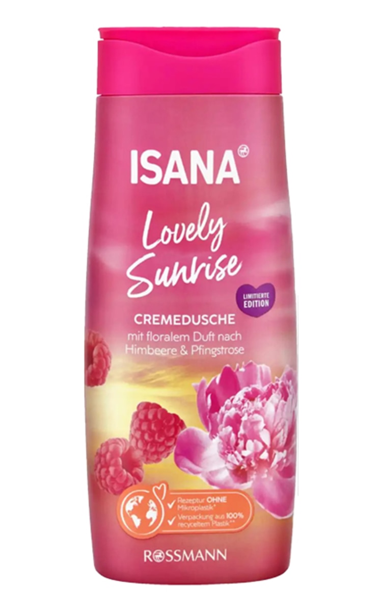 ISANA ISANA, LOVELY SUNRISE, aviečių ir bijūnų aromato dušo kremas, 300 ml.