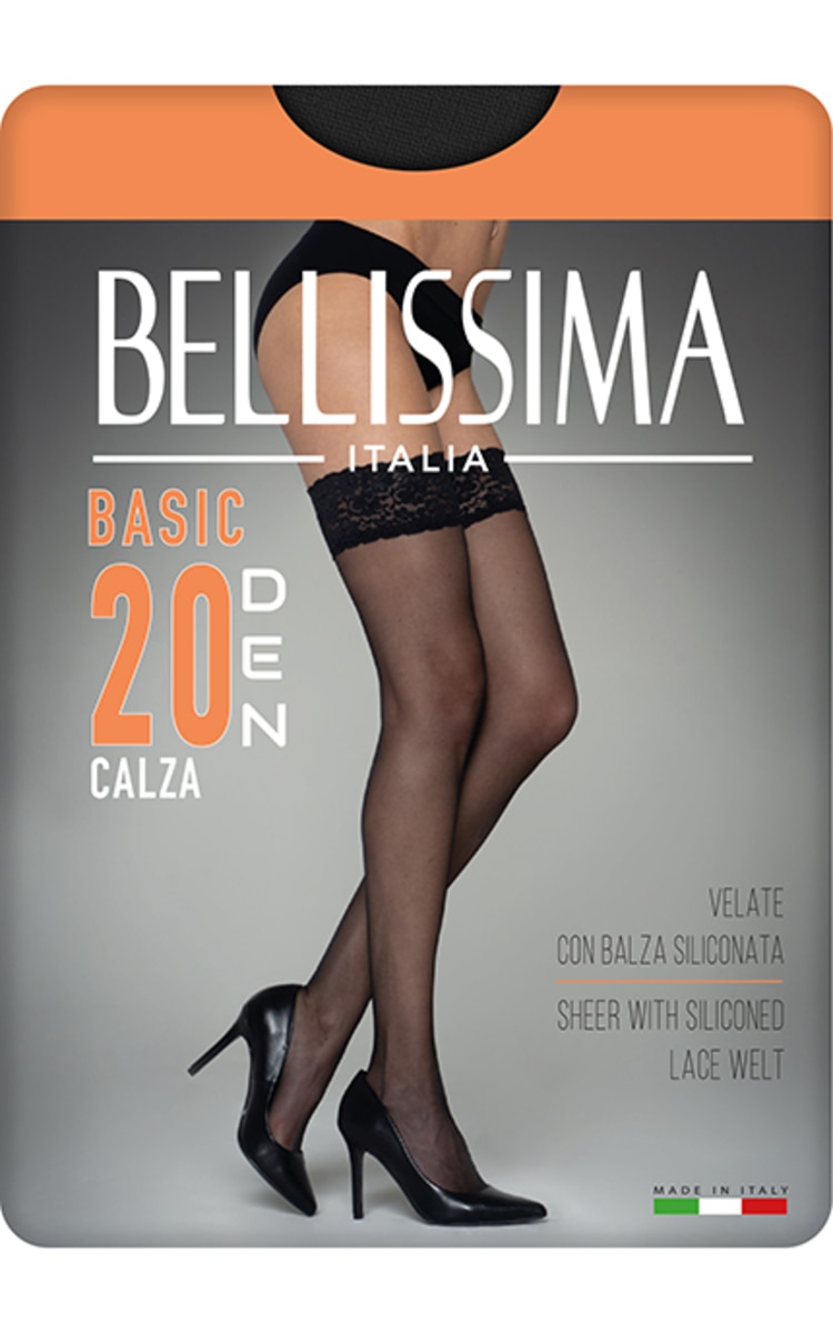 BELLISSIMA BELLISSIMA, BASIC, moteriškos klijuojamos kojinės, 20 den, NERO, 3/4 (L/XL), 1 vnt. Forbidden