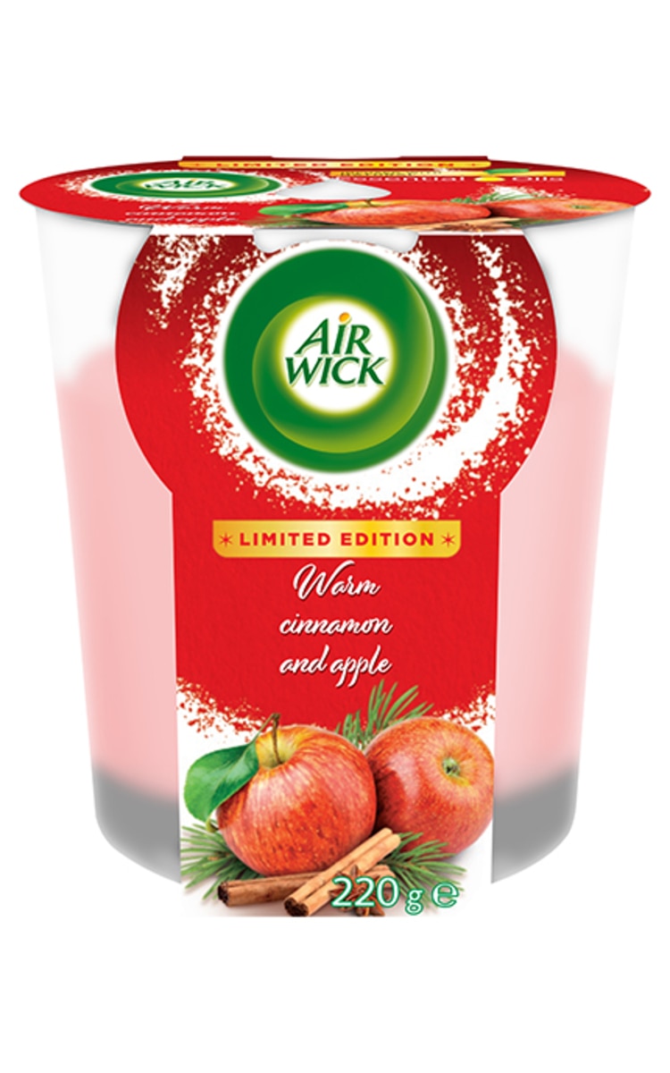 AIRWICK AIR WICK, kvapioji žvakė, CINAMONO IR OBUOLIŲ KVAPO, 220 g.