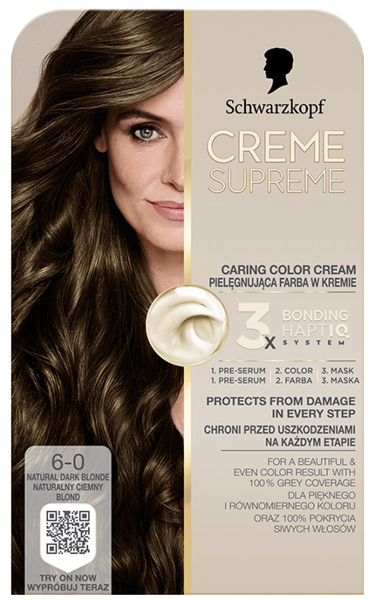 CREME SUPREME SCHWARZKOPF, CREME SUPREME, plaukų dažai, 6-0 NATURAL LIGHT BROWN, 1 vnt. 6-0 NATURAL LIGHT BROWN