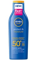  NIVEA SUN undefined NIVEA SUN, PROTECT & MOISTURE, drėkinantis apsauginis losjonas nuo saulės, SPF50+, labai didelė apsauga, 200 ml. 