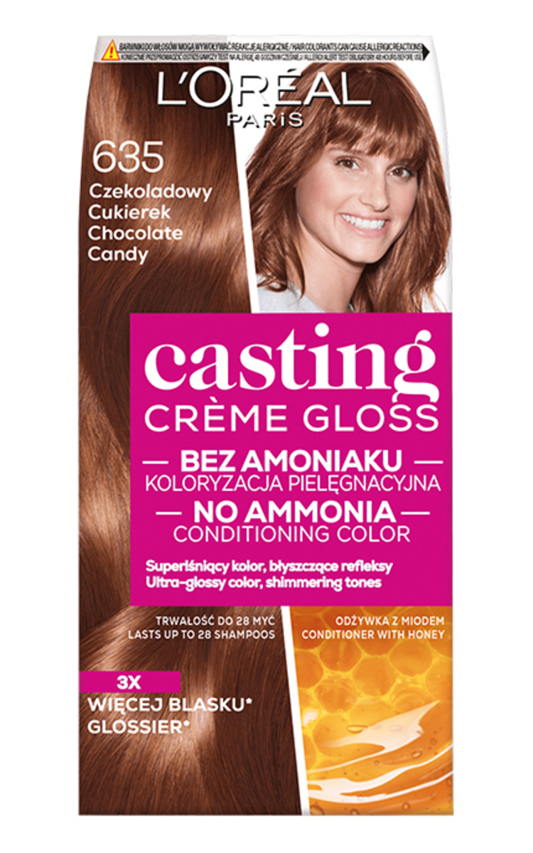 L′ORÉAL PARIS CASTING CREME GLOSS L′ORÉAL PARIS CASTING CREME GLOSS, pusiau ilgalaikiai plaukų dažai be amoniako, 635 Chocolate Candy, 1 vnt.