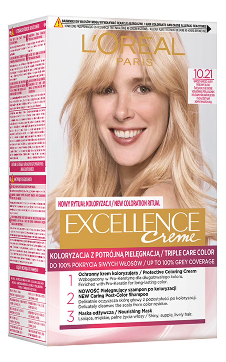 L′ORÉAL PARIS EXCELLENCE CREME L′ORÉAL PARIS, EXCELLENCE CREME, ilgalaikiai plaukų dažai, 10.21 Lightest Pearl Blonde, 1 vnt.