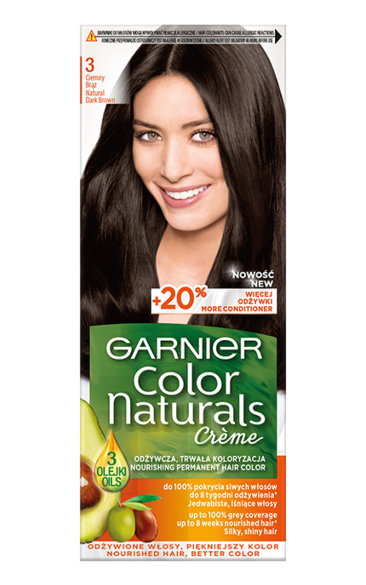 GARNIER COLOR NATURALS GARNIER, COLOR NATURALS, 3 NATURAL DARK BROWN, maitinamieji plaukų dažai, 1 vnt.