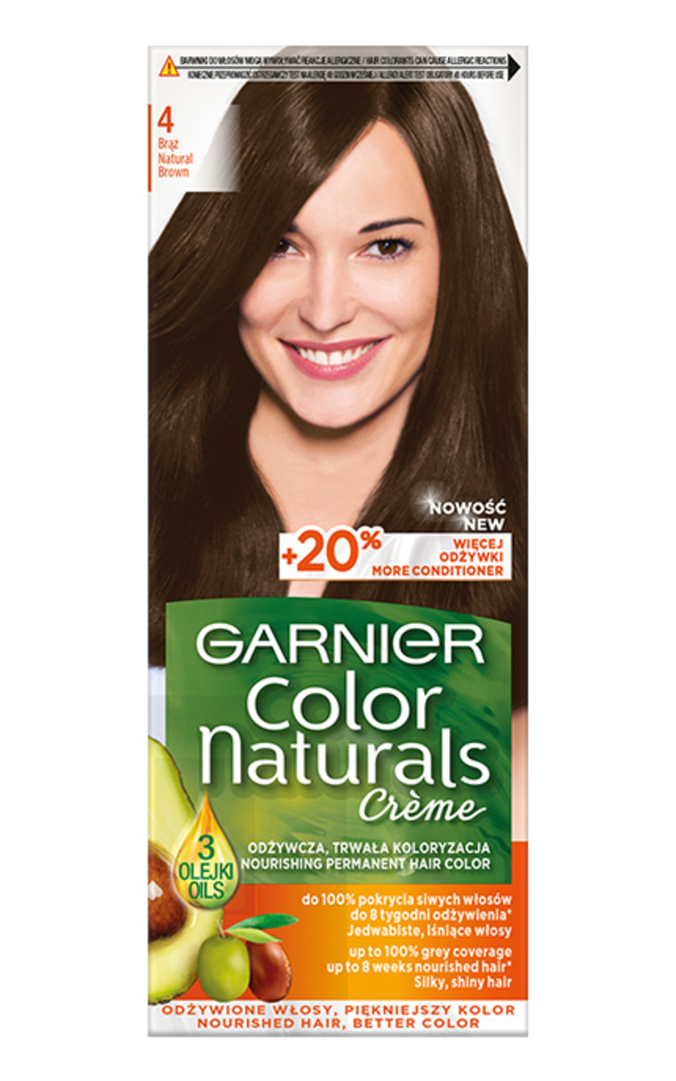 GARNIER COLOR NATURALS GARNIER, COLOR NATURALS, 4 NATURAL BROWN, maitinamieji plaukų dažai, 1 vnt.