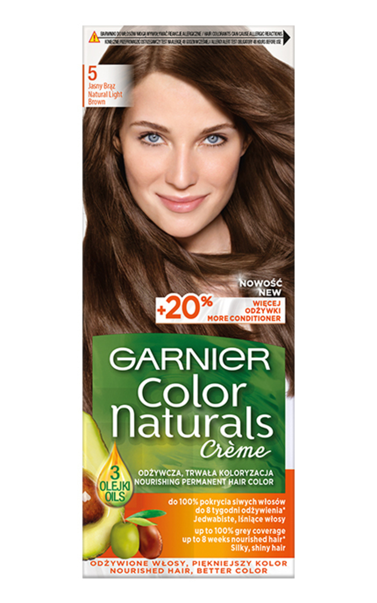 GARNIER COLOR NATURALS GARNIER, COLOR NATURALS, 5 NATURAL LIGHT BROWN, maitinamieji plaukų dažai, 1 vnt.