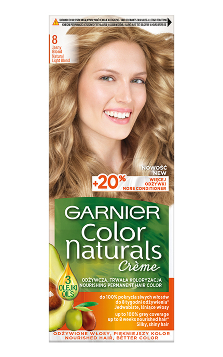 GARNIER COLOR NATURALS GARNIER, COLOR NATURALS, 8 NATURAL LIGHT BLONDE, maitinamieji plaukų dažai, 1 vnt.