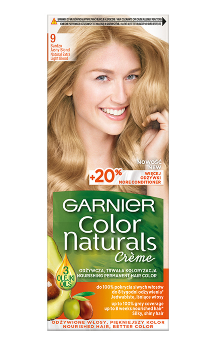 GARNIER COLOR NATURALS GARNIER, COLOR NATURALS, 9 NATURAL EXTRA LIGHT BLONDE, maitinamieji plaukų dažai, 1 vnt.