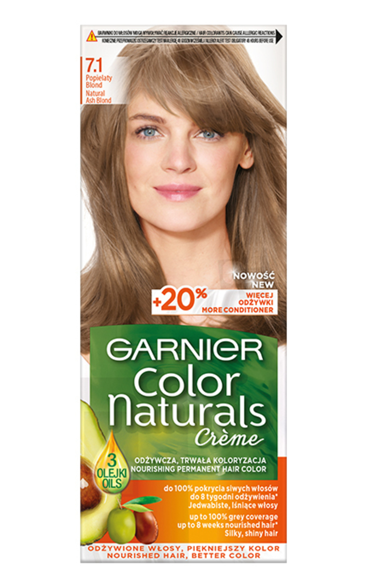 GARNIER COLOR NATURALS GARNIER, COLOR NATURALS, 7.1 NATURAL ASH BLONDE, maitinamieji plaukų dažai, 1 vnt.