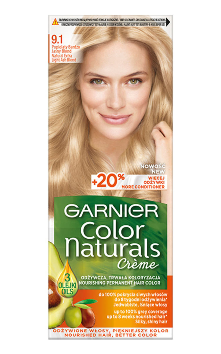 GARNIER COLOR NATURALS GARNIER, COLOR NATURALS, 9.1 NATURAL EXTRA LIGHT ASH BLONDE, maitinamieji plaukų dažai, 1 vnt.