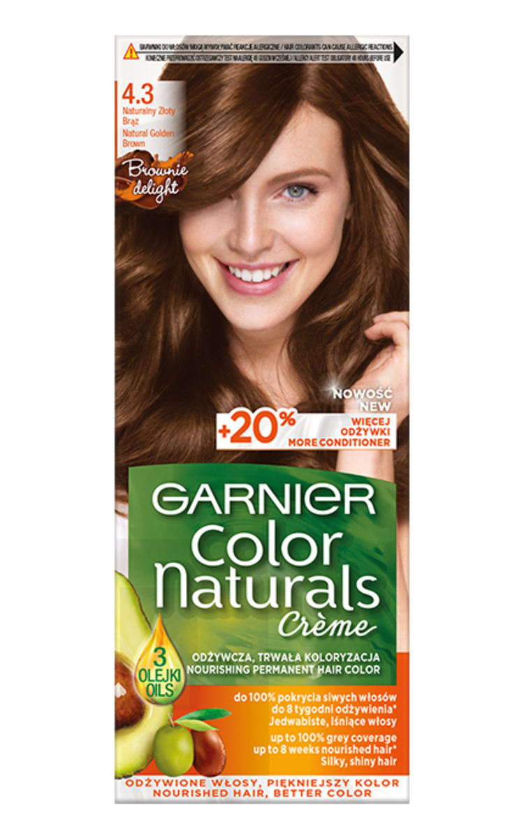 GARNIER COLOR NATURALS GARNIER, COLOR NATURALS, 4.3 NATURAL GOLDEN BROWN, maitinamieji plaukų dažai, 1 vnt.