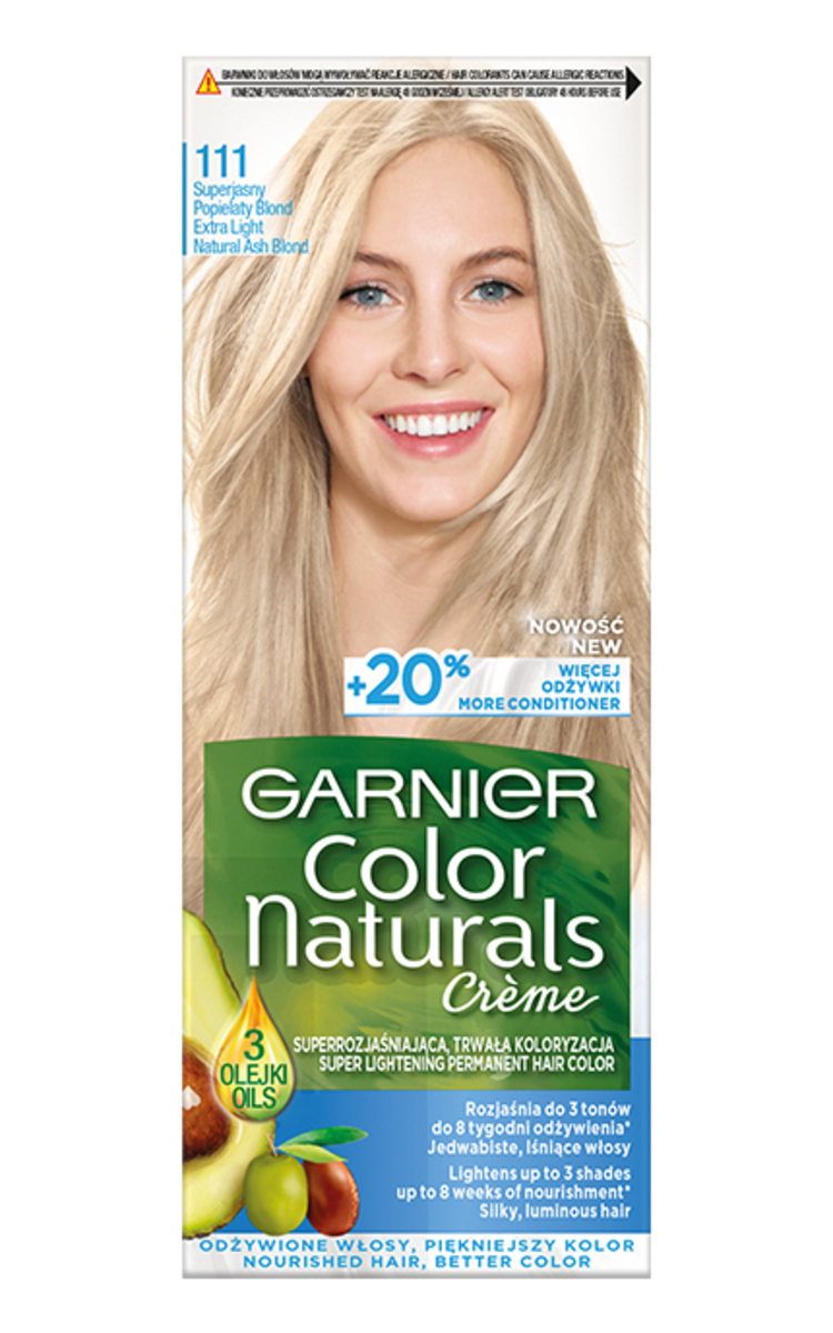 GARNIER COLOR NATURALS GARNIER, COLOR NATURALS, 111 EXTRA LIGHT NATURAL ASH BLONDE, maitinamieji plaukų dažai, 1 vnt.