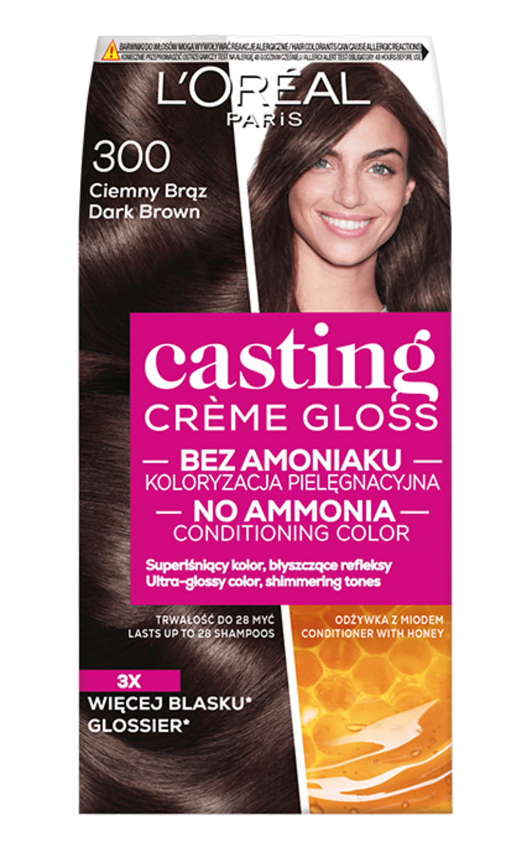 L′ORÉAL PARIS CASTING CREME GLOSS L′ORÉAL PARIS CASTING CREME GLOSS, pusiau ilgalaikiai plaukų dažai be amoniako, 300 Dark Brown, 1 vnt.