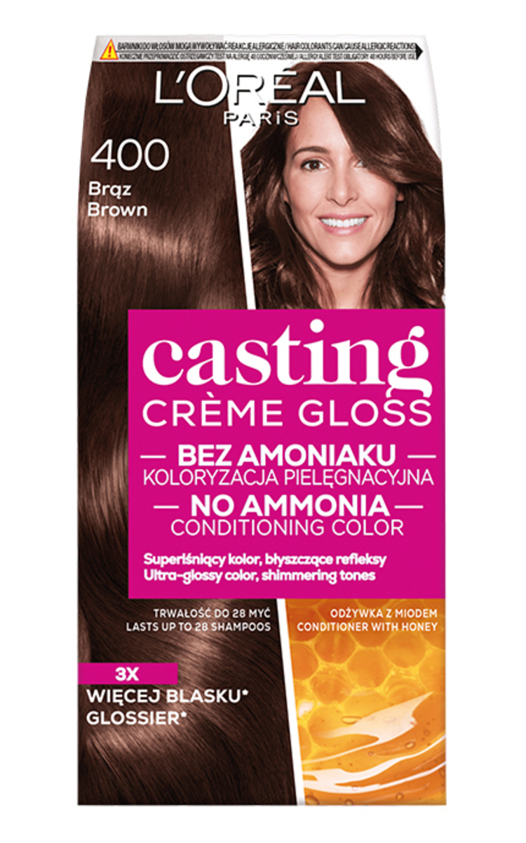 L′ORÉAL PARIS CASTING CREME GLOSS L′ORÉAL PARIS CASTING CREME GLOSS, pusiau ilgalaikiai plaukų dažai be amoniako, 400 Brown, 1 vnt.