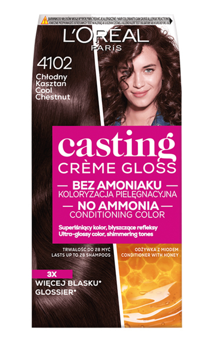 L′ORÉAL PARIS CASTING CREME GLOSS L′ORÉAL PARIS CASTING CREME GLOSS, pusiau ilgalaikiai plaukų dažai be amoniako, 4102 Cool Chestnut, 1 vnt.