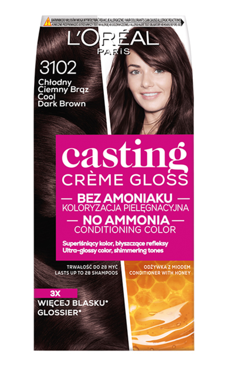 L′ORÉAL PARIS CASTING CREME GLOSS L′ORÉAL PARIS CASTING CREME GLOSS, pusiau ilgalaikiai plaukų dažai be amoniako, 3102 Cool Dark Brown, 1 vnt.