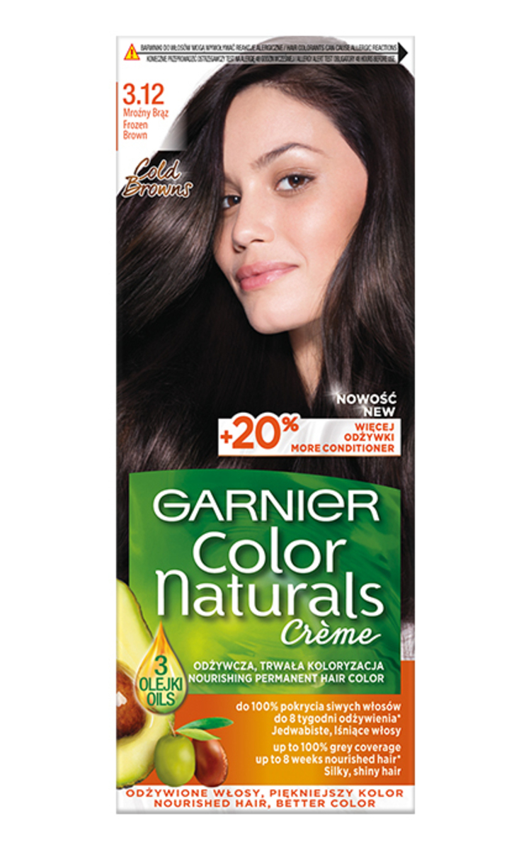 GARNIER COLOR NATURALS GARNIER, COLOR NATURALS, 3.12 FROZEN BROWN, maitinamieji plaukų dažai, 1 vnt.