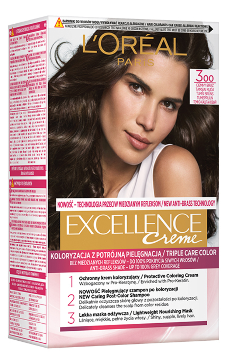 L′ORÉAL PARIS EXCELLENCE CREME L′ORÉAL PARIS, EXCELLENCE CREME, ilgalaikiai plaukų dažai, 3.00 Tamsiai ruda, 1 vnt.