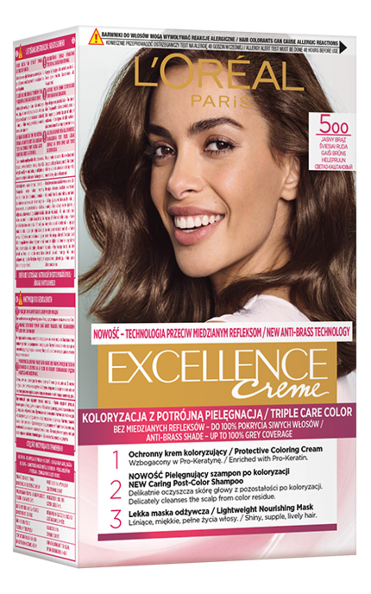 L′ORÉAL PARIS EXCELLENCE CREME L′ORÉAL PARIS, EXCELLENCE CREME, ilgalaikiai plaukų dažai, 5.00 Šviesiai ruda, 1 vnt.