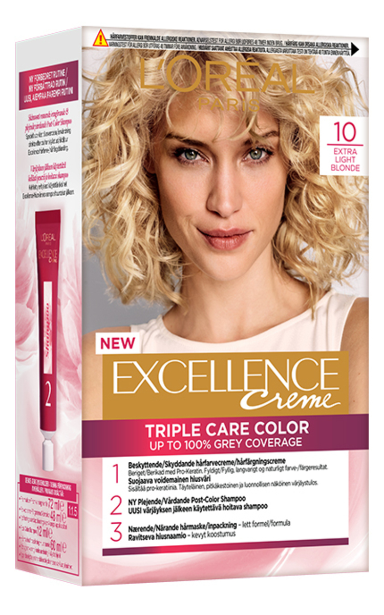 L′ORÉAL PARIS EXCELLENCE CREME L′ORÉAL PARIS, EXCELLENCE CREME, ilgalaikiai plaukų dažai, 10 Extra Light Blonde, 1 vnt.