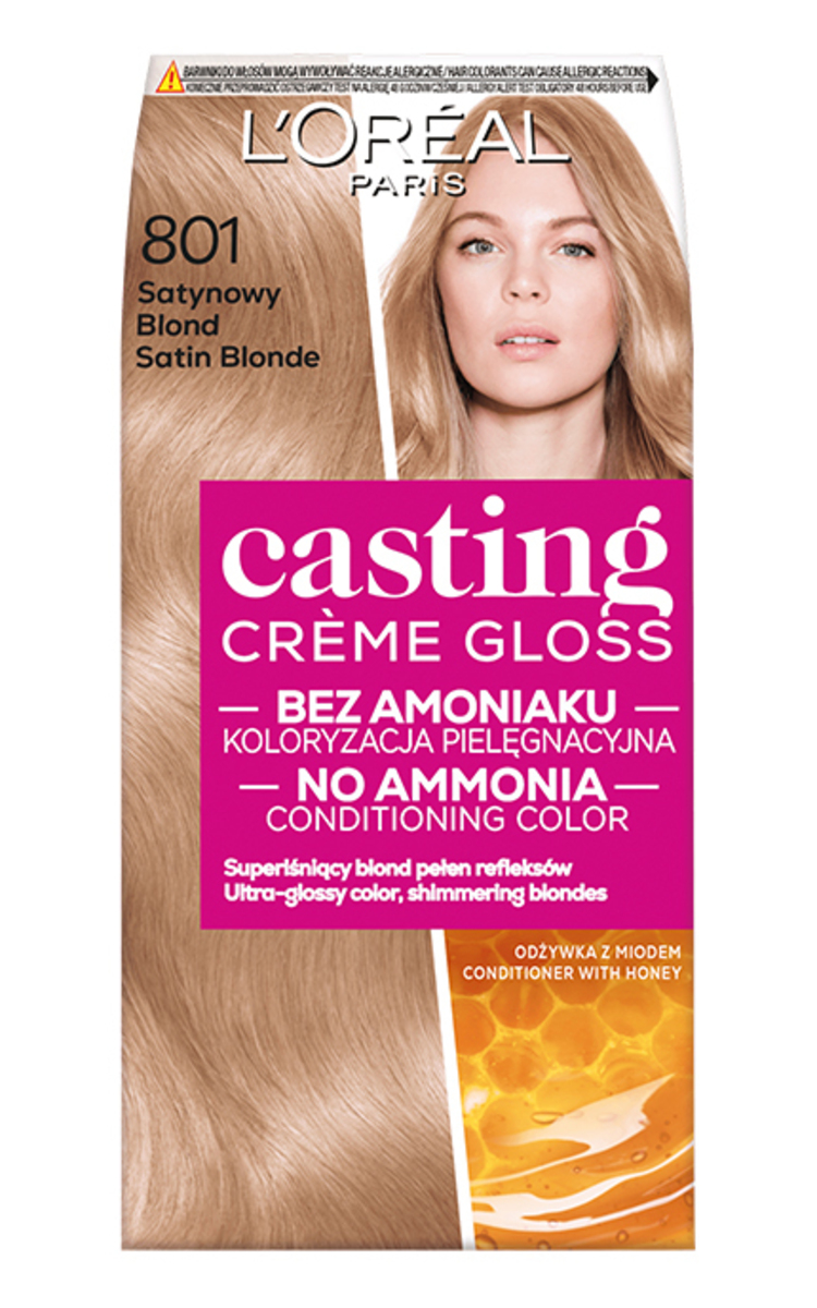 L′ORÉAL PARIS CASTING CREME GLOSS L′ORÉAL PARIS CASTING CREME GLOSS, pusiau ilgalaikiai plaukų dažai be amoniako, 801 Satin Blonde, 1 vnt.