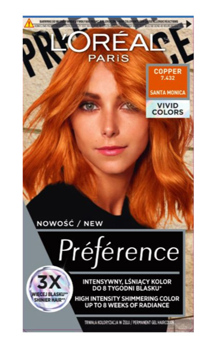 L′ORÉAL PARIS PREFERENCE L'ORÉAL PARIS PRÉFÉRENCE, VIVID COLORS, ilgalaikiai plaukų dažai, 7.432 COPPER, 1 vnt. 1 vnt.