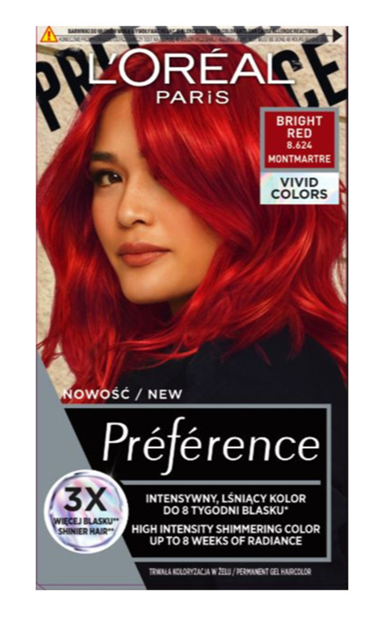 L′ORÉAL PARIS PREFERENCE L'ORÉAL PARIS PRÉFÉRENCE, VIVID COLORS, ilgalaikiai plaukų dažai, 8.624 BRIGHT RED, 1 vnt. 1 vnt.