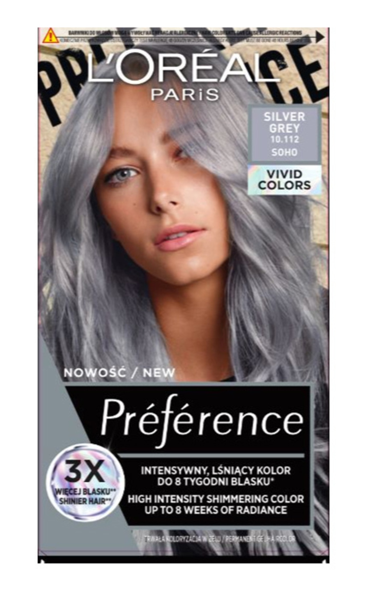 L′ORÉAL PARIS PREFERENCE L'ORÉAL PARIS PRÉFÉRENCE, VIVID COLORS, ilgalaikiai plaukų dažai, 10.112 SILVERGREY, 1 vnt. 1 vnt.