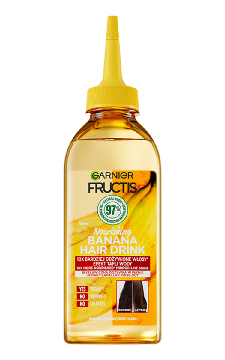 GARNIER, FRUCTIS HAIR DRINK BANANA, skystas kondicionierius sausiems plaukams, 200 ml