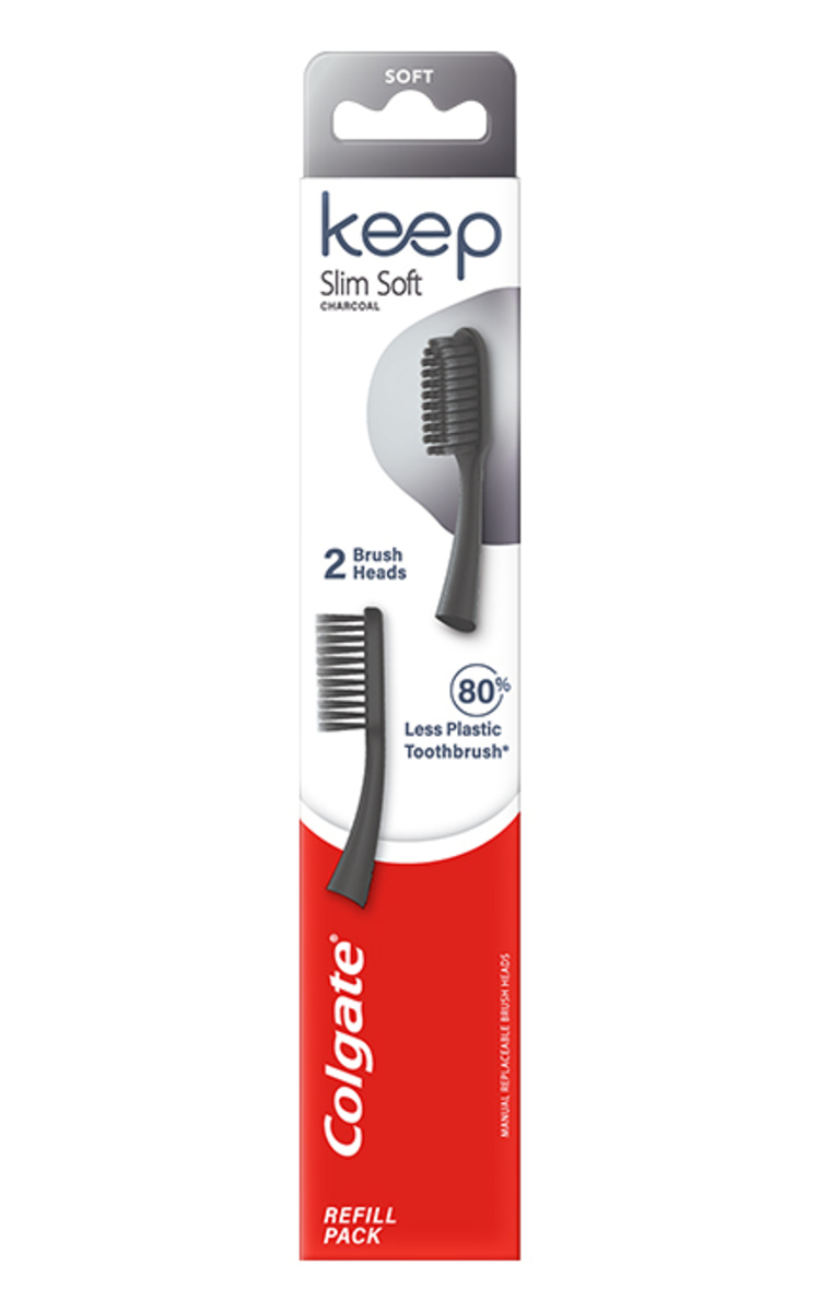 COLGATE COLGATE, KEEP SLIM SOFT CHARCOAL REFILL, dantų šepetėlio pakaitinės galvutės, 2 vnt. 2 vnt.