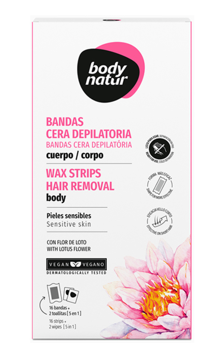 BODY NATUR BODY NATUR, vaško juostelės kūnui, jautriai odai su lotosu, (16+2serv) 16 vnt.