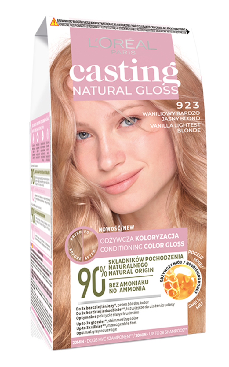 L′ORÉAL PARIS CASTING CREME GLOSS L'OREAL PARIS, CASTING NATURAL GLOSS, pusiau ilgalaikiai plaukų dažai be amoniako, 923 LIGHT BLONDE SUCRE, 1 vnt. 1 vnt.