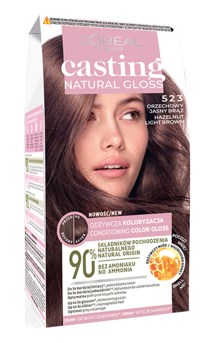 L′ORÉAL PARIS CASTING CREME GLOSS L'OREAL PARIS, CASTING NATURAL GLOSS, pusiau ilgalaikiai plaukų dažai be amoniako, 523 BROWN CARAMEL, 1 vnt. 1 vnt.