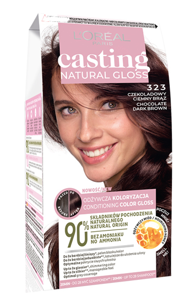 L′ORÉAL PARIS CASTING CREME GLOSS L'OREAL PARIS, CASTING NATURAL GLOSS, pusiau ilgalaikiai plaukų dažai be amoniako, 323 BROWN CHOCOLAT, 1 vnt. 1 vnt.