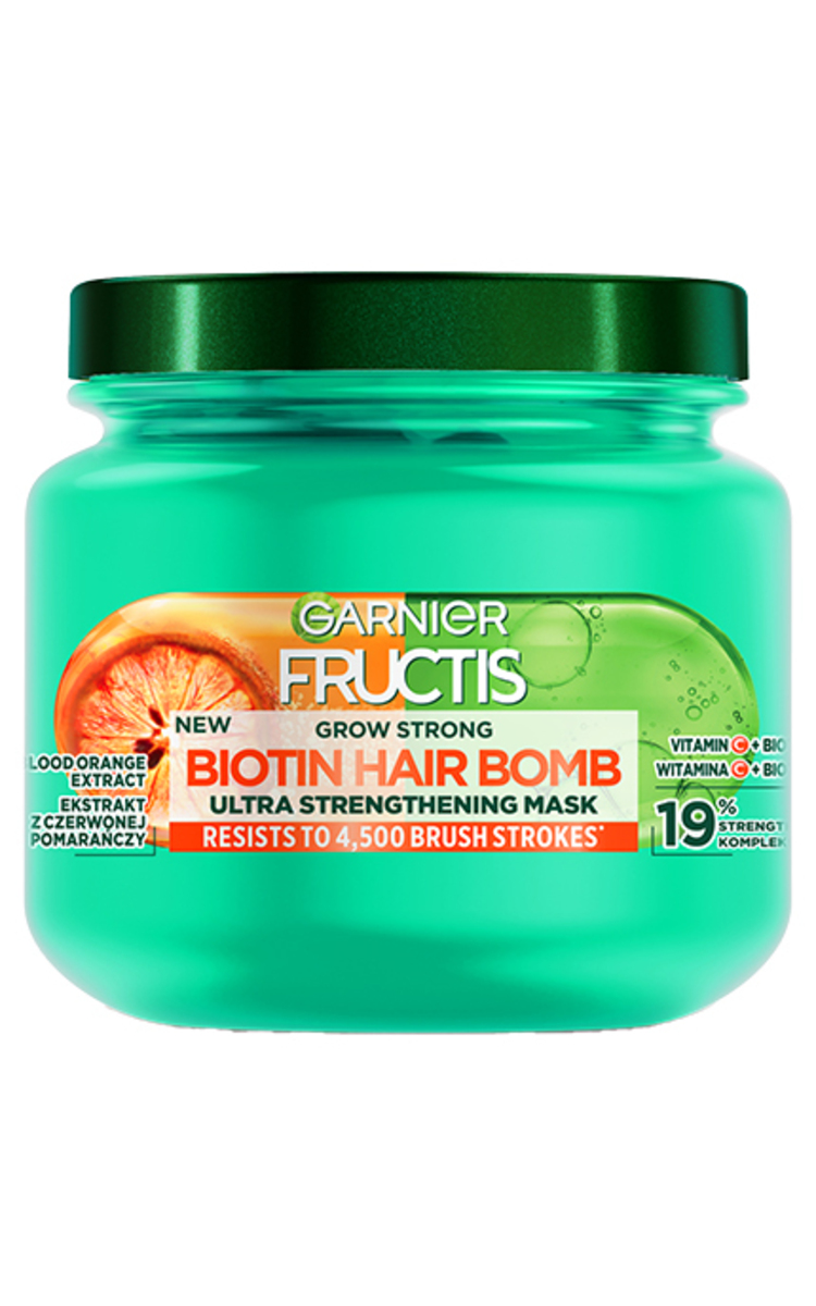 GARNIER FRUCTIS GARNIER, FRUCTIS GROW STRONG BIOTIN HAIR BOMB, kaukė, 320 ml 320 ml