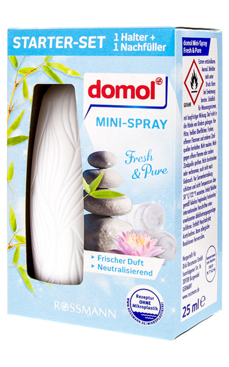 DOMOL DOMOL, FRESH & PURE, mini purškiklis, 1 laikiklis + 1 papildymo kasetė 25 ml