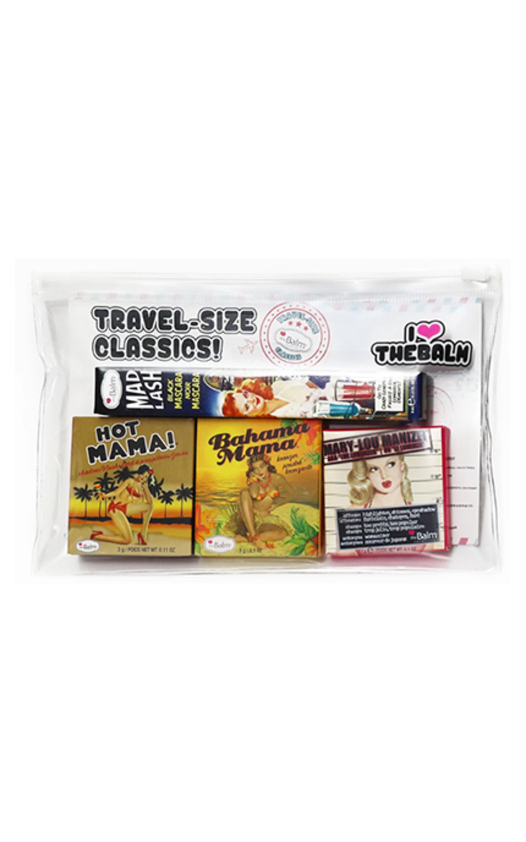 The Balm kosmetika THE BALM, TRAVEL SET WITH COSMETICS BAG, kelioninis makiažo rinkinys, 1 vnt. 4 vnt.