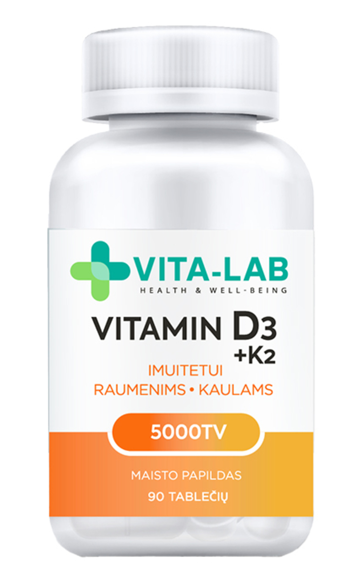 VITA-LAB VITA-LAB, vitaminas D3 5000 + K2 200, 90 tablečių 90 vnt.