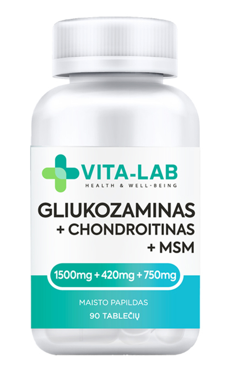 VITA-LAB VITA-LAB, gliukozaminas 1500, chondroitinas ir MSM, 90 tablečių 90 vnt.