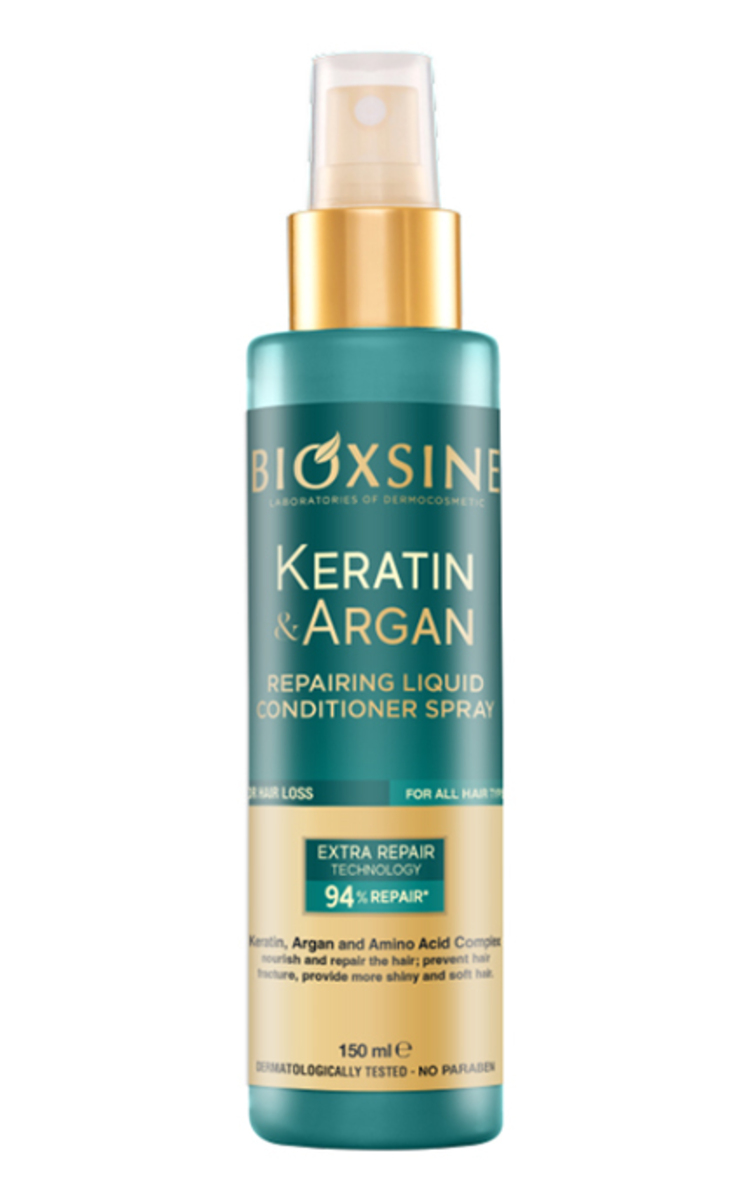 BIOXSINE BIOXSINE/BIOXCIN, atstatomasis purškiamas plaukų kondicionierius su keratinu ir argano aliejumi, 150 ml. 150 ml