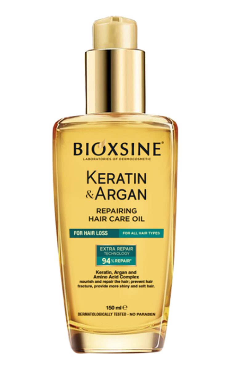 BIOXSINE BIOXSINE/BIOXCIN, atstatomasis plaukų aliejus su keratinu ir argano aliejumi, 150 ml. 150 ml