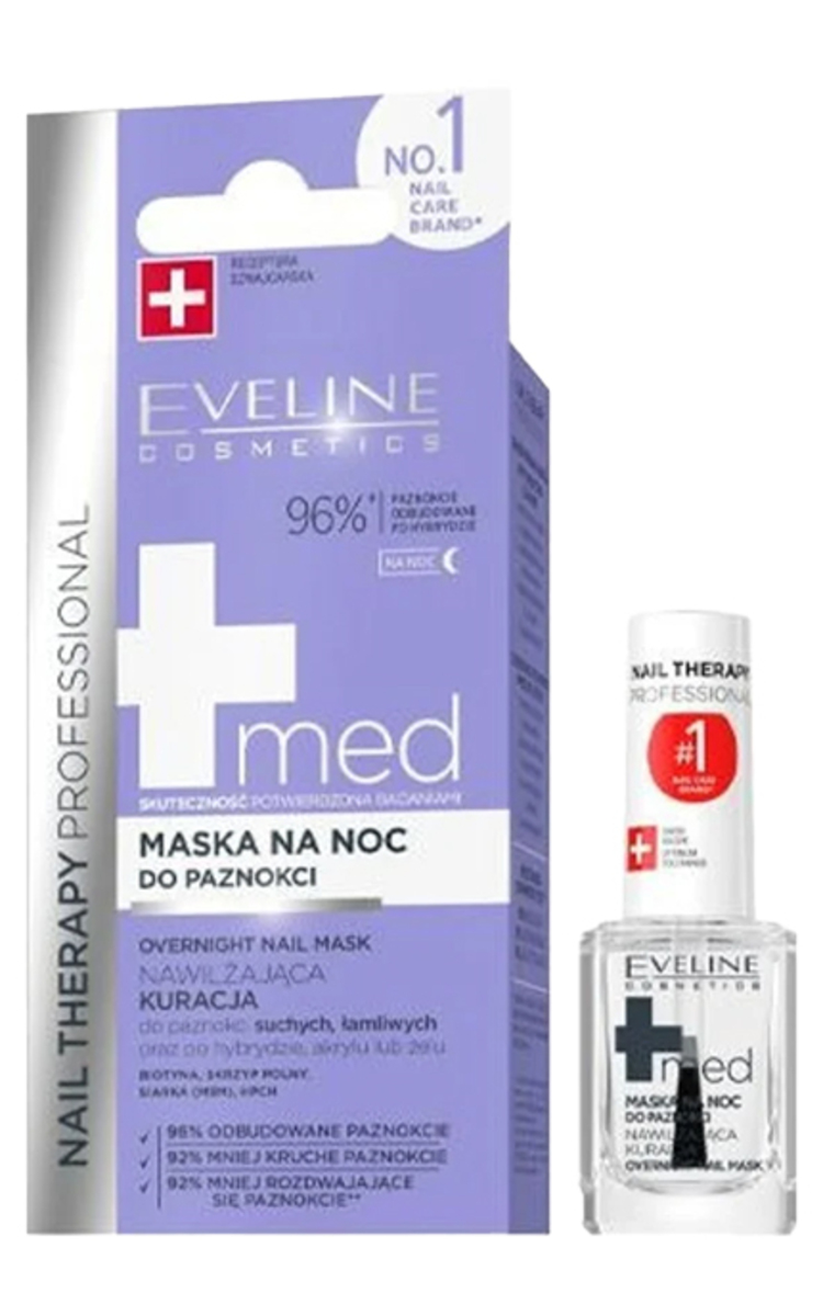 EVELINE EVELINE, NAIL THERAPY PROFESSIONAL, naktinė drėkinamoji nagų kaukė MED+, 12 ml. 12 ml