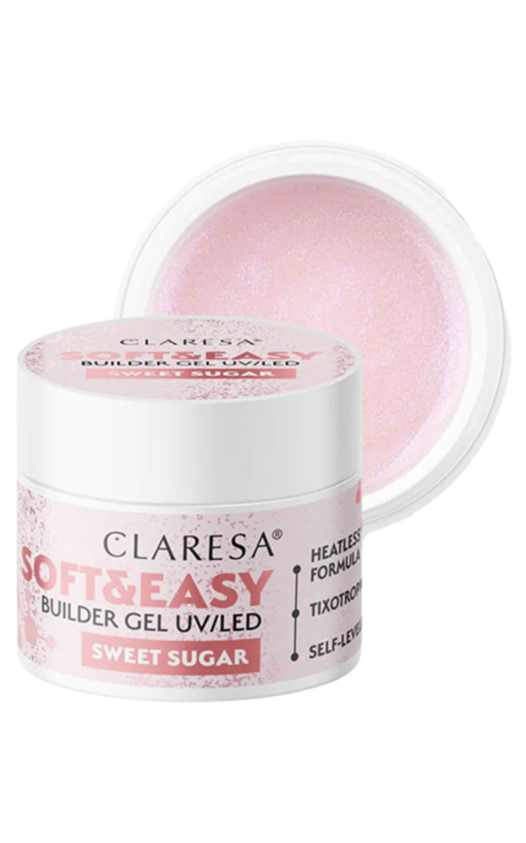 CLARESA CLARESA, SOFT & EASY, nagų priauginimo gelis Sweet Sugar, naudojamas su UV / LED lempomis, 1 vnt.  13 g