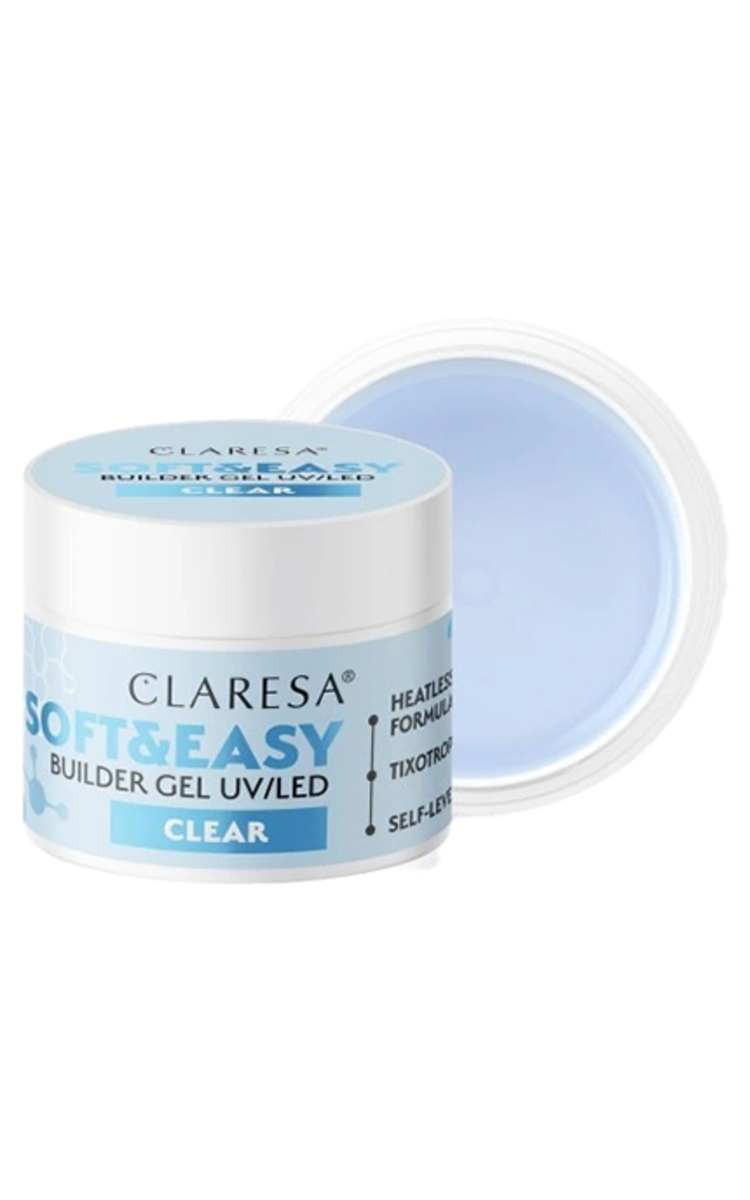 CLARESA CLARESA, SOFT & EASY, nagų priauginimo gelis Clear, naudojamas su UV / LED lempomis, 1 vnt.  14 g